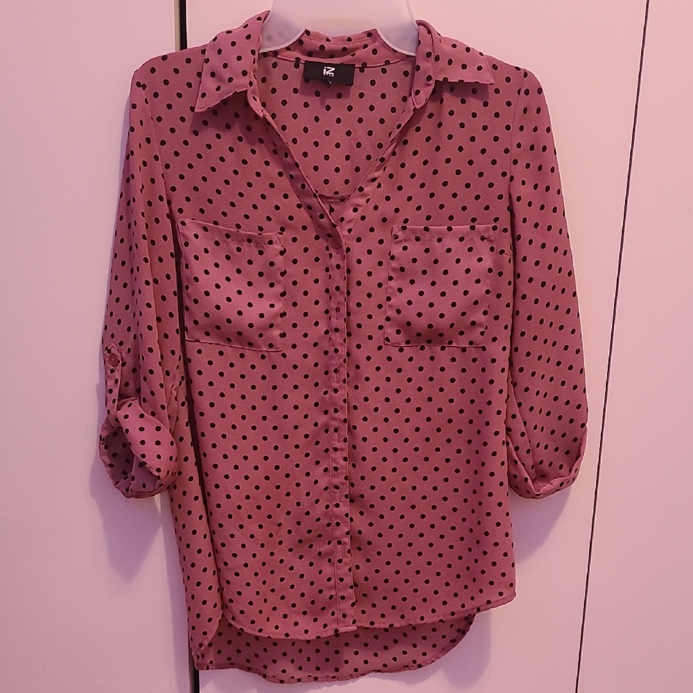 IZ Byer Pink Polka Dot Blouse